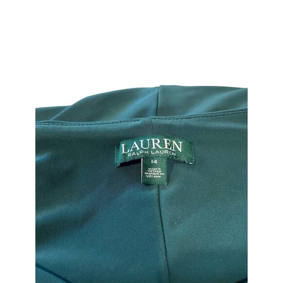 Lauren Ralph Lauren Sinched Ruched Midi Dress Forest Green Size 14 Holiday Cute - Picture 3 of 12